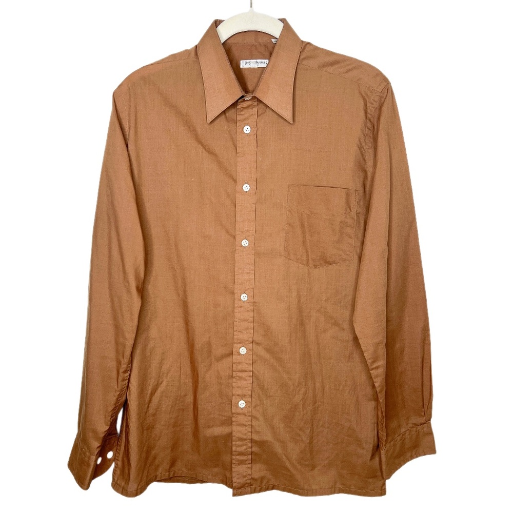 Yves Saint Laurent | Mens Vintage Brown Button Poly Cotton Dress Shirt 15